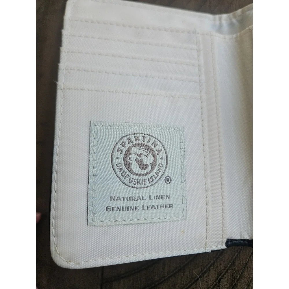 Spartina 449 Wallet Black Cream Rhett Yacht Club Geometric Linen Leather Coastal - Picture 9 of 16